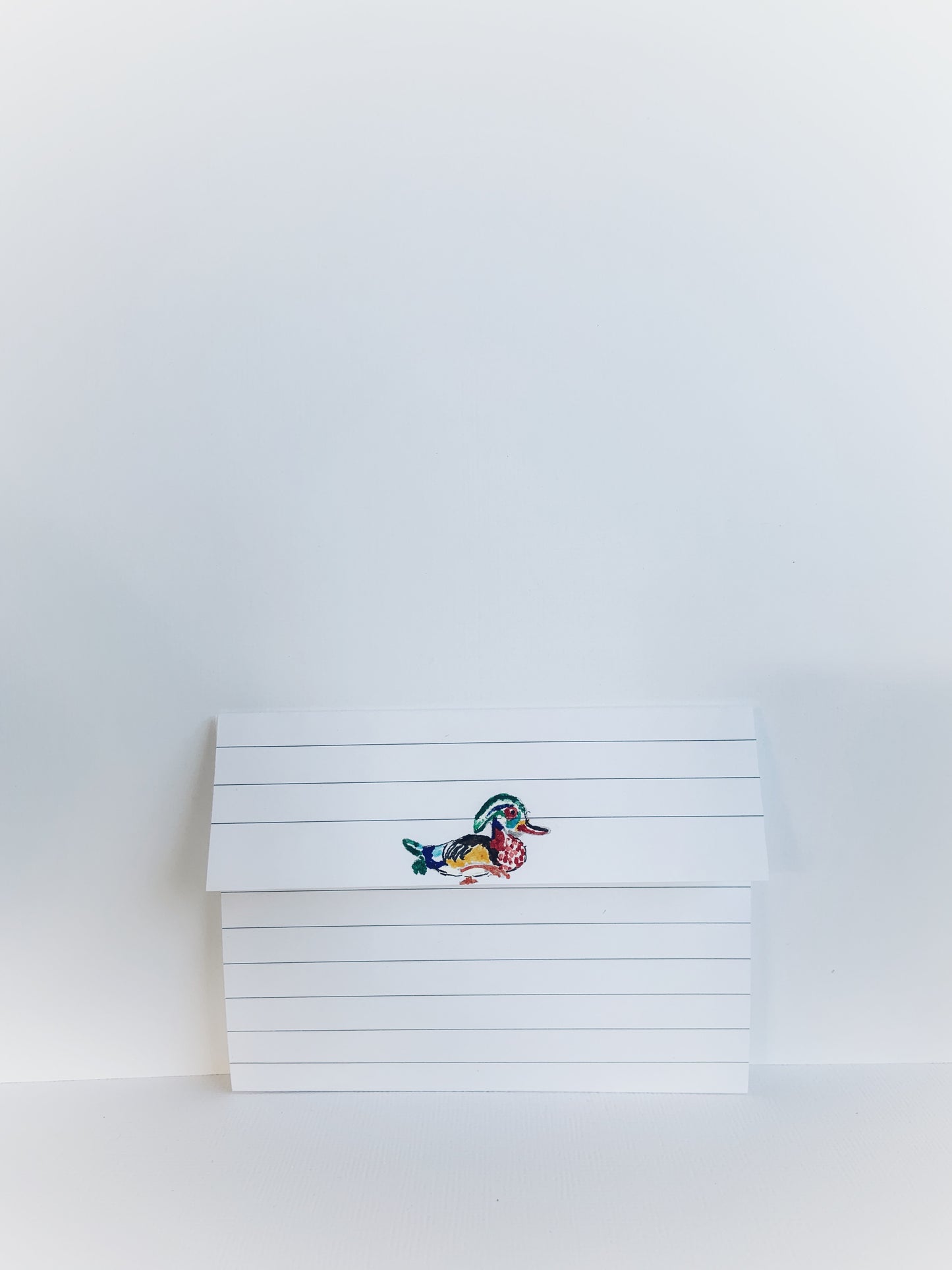 Folded lined notepaper with a little painted duck.