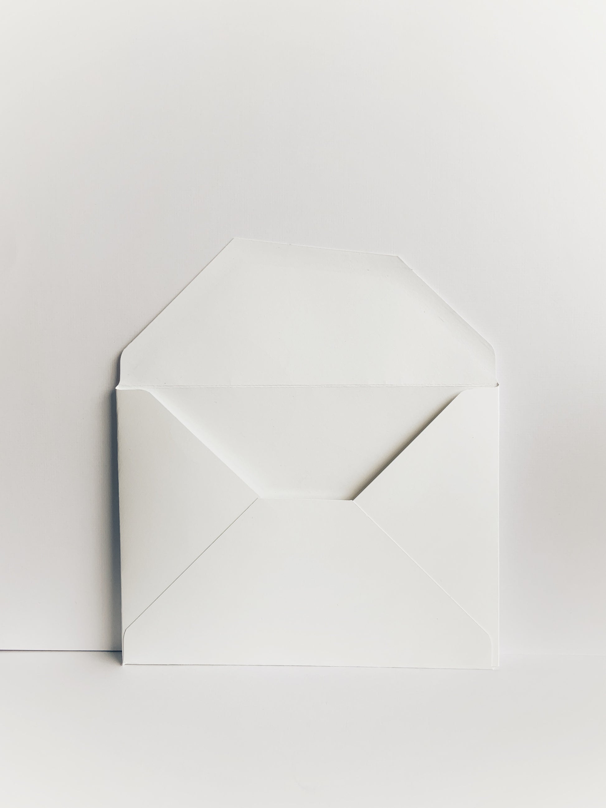 Back of a white handmade envelope with irregular flap