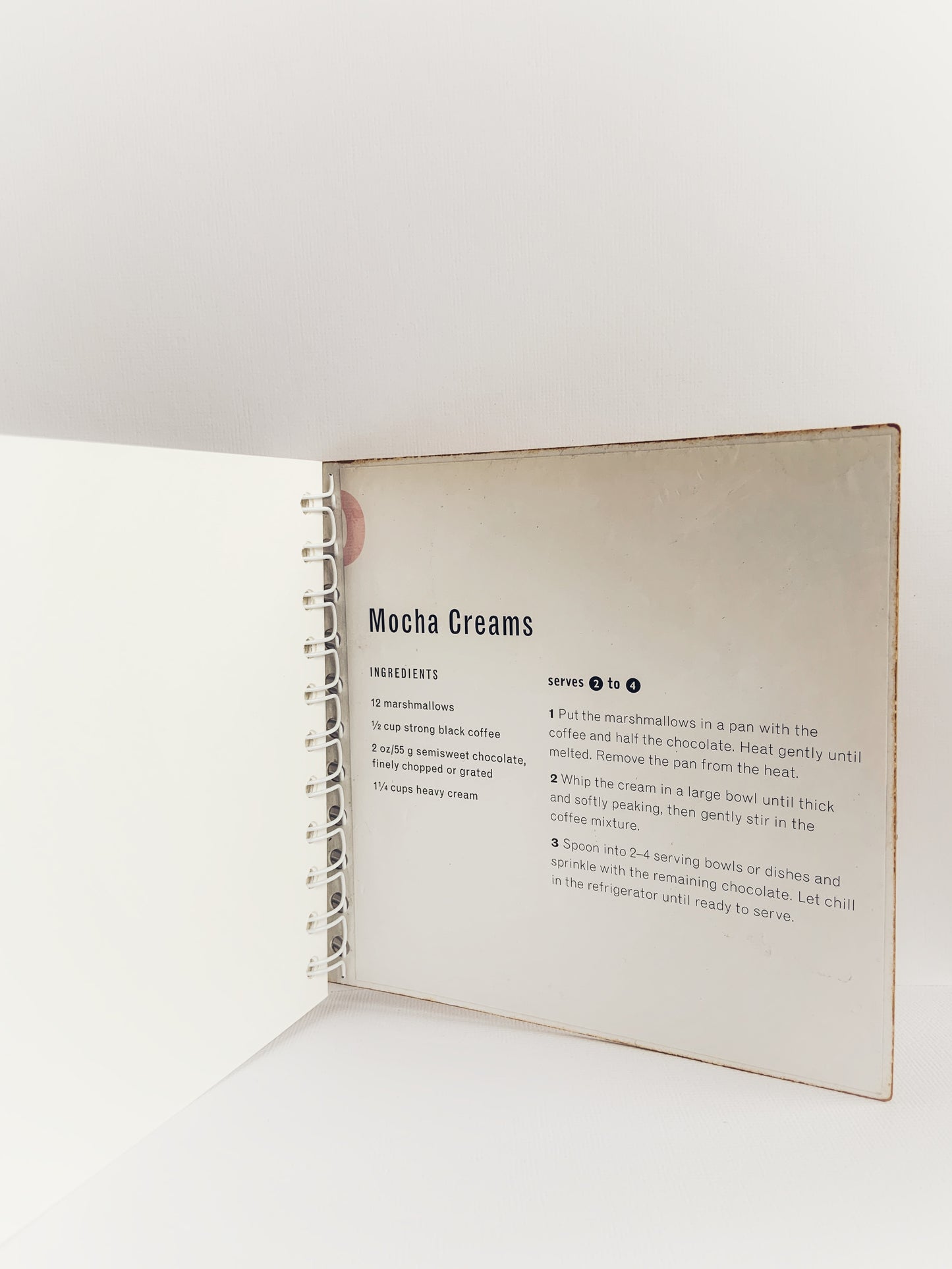 Inside back cover of a handmade journal showing recipe for Mocha Creams.
